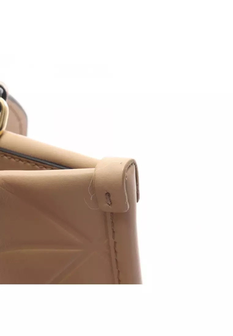 Pre-Loved Prada symbol Topstitching SOFT CALF Handbag tote bag leather beige