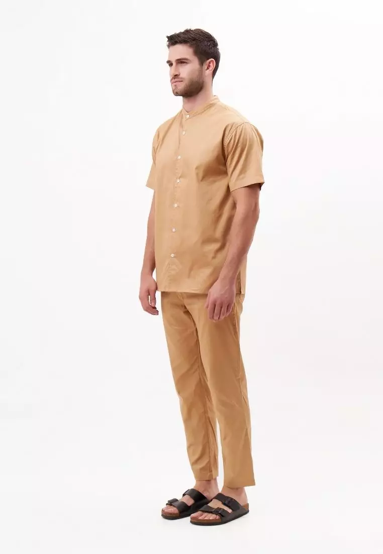 Bazel Kemeja Pendek Pria Katun Organik Mocca | Organic Cotton Short Sleeves Shirt Men Mocca