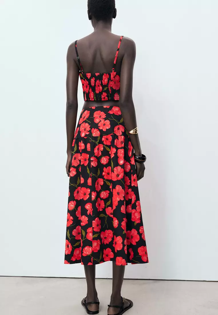 Floral-Print Flared Skirt