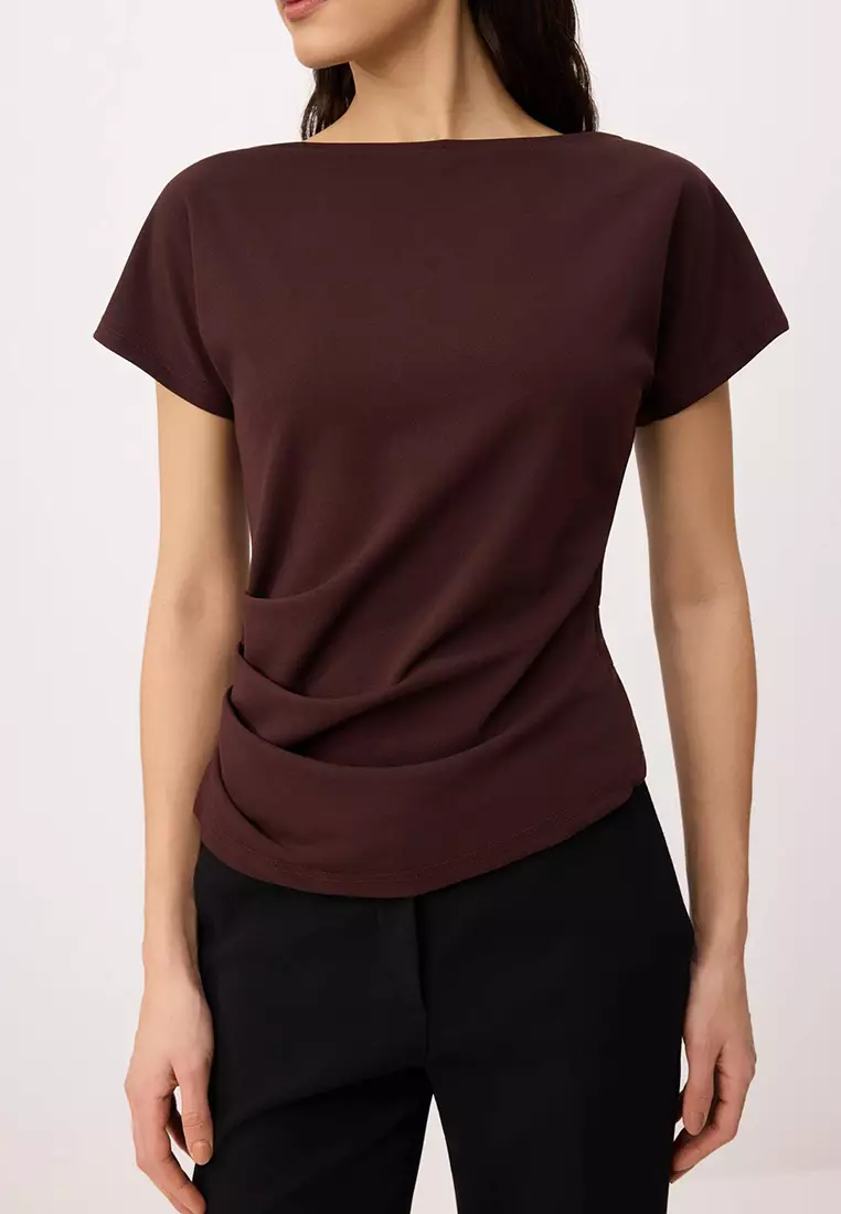 Boat Neck Ruched Top