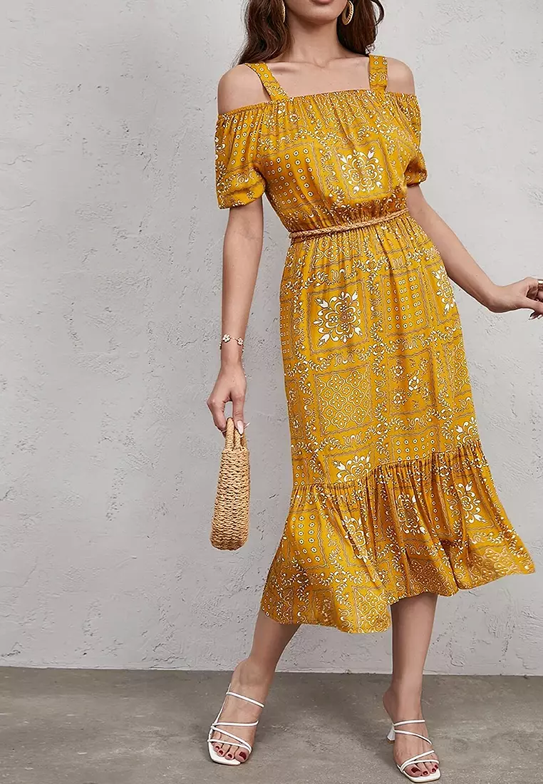 Yellow cold shoulder dress on sale