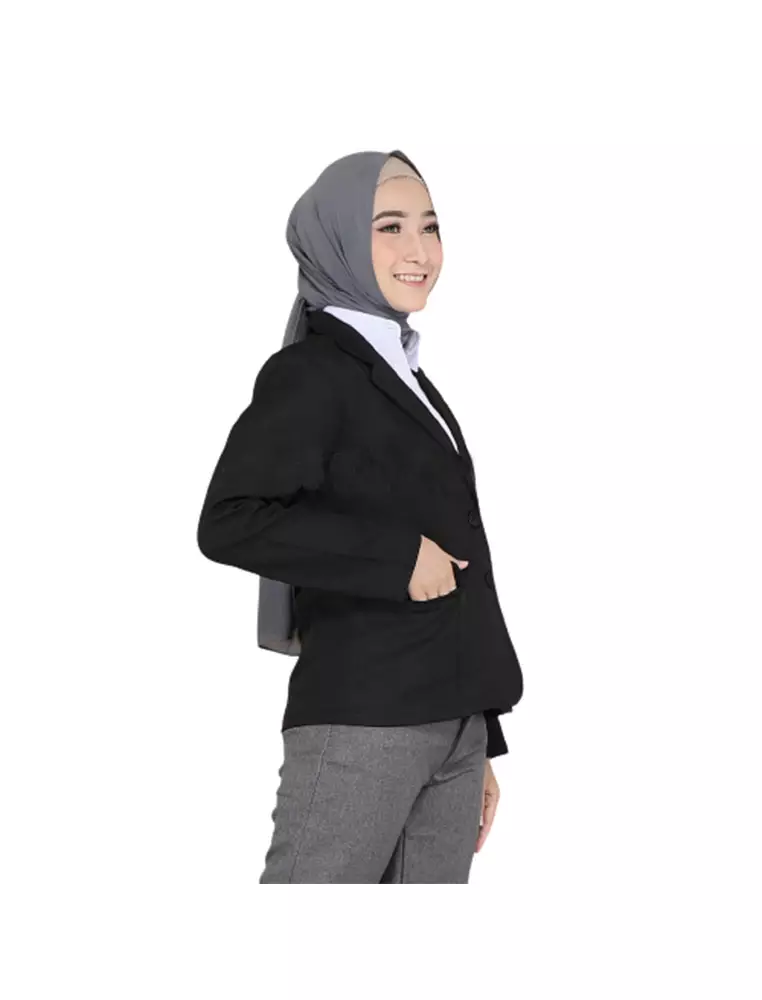Qemsya Jas Blazer Wanita Premium Formal Longsleeve Suit Material Polyester ORIGINAL - Black