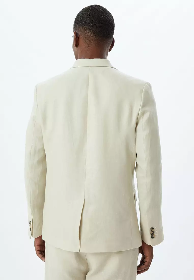 Linen Jacket Blazer Slim Fit Buttoned Pocket Detailed