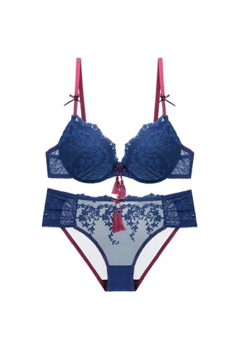 ZITIQUE blue See-through Lace Lingerie Set (Bra And Underwear) - Blue 56998USE1BC0BAGS_1