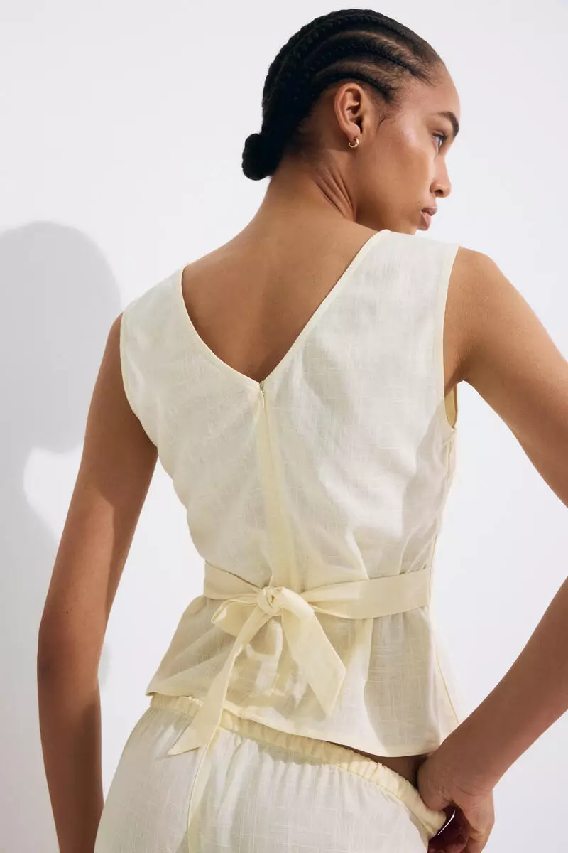 Linen-blend tie-back top