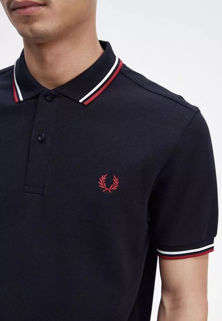 Fred Perry M3600 Twin Tipped Fred Perry Shirt (Navy / Snow White / Burnt Red)