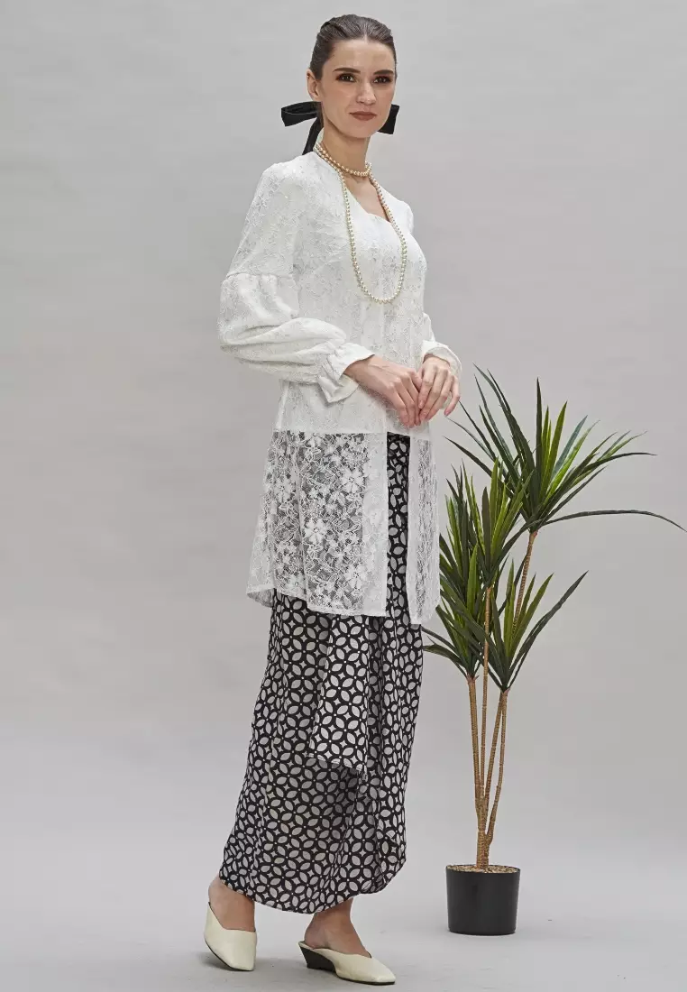 Black Geometric Batik Instant Wrap Skirt