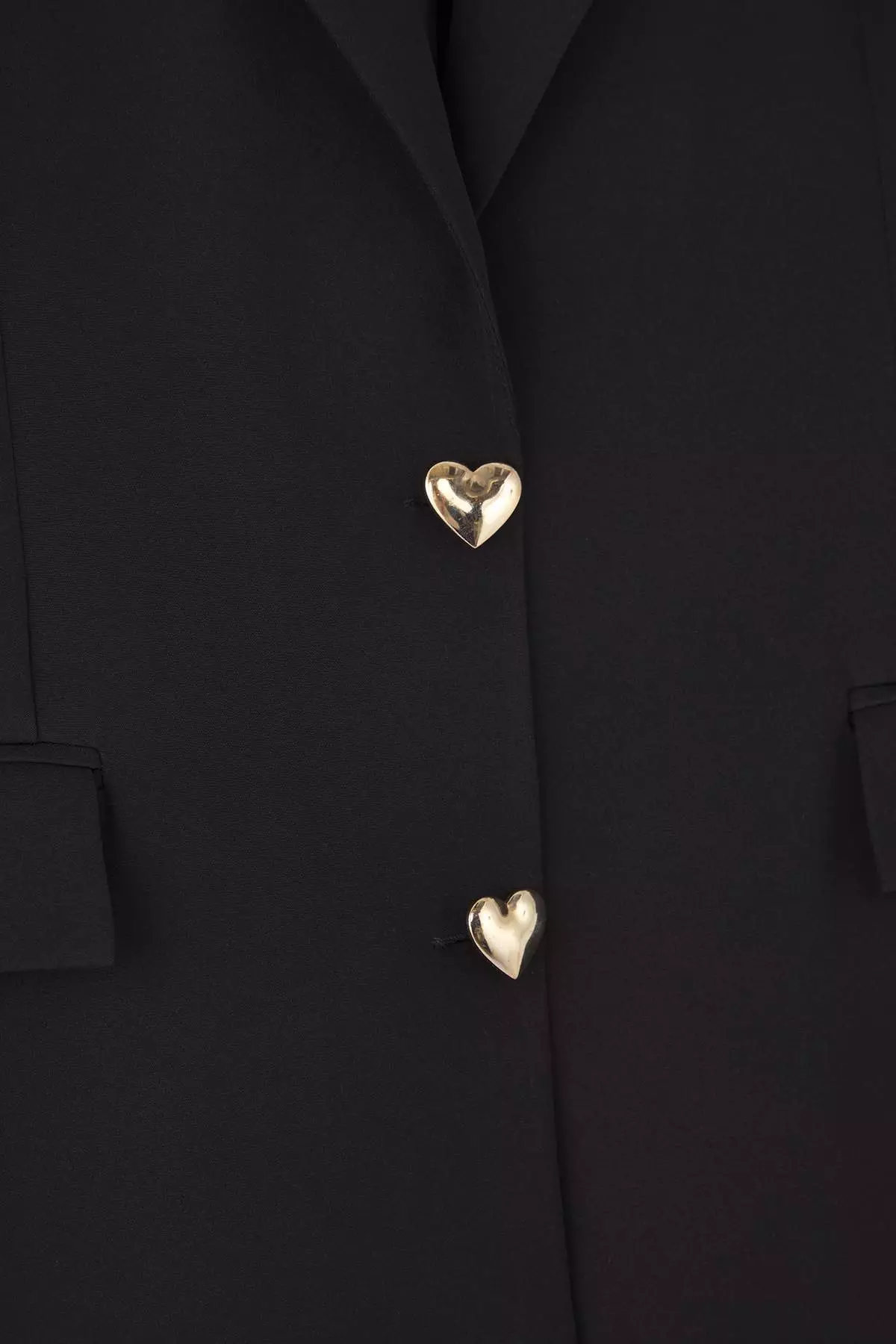 Black Oversize Heart Button Woven Plus Size Blazer Jacket Tbbaw26Ag00008