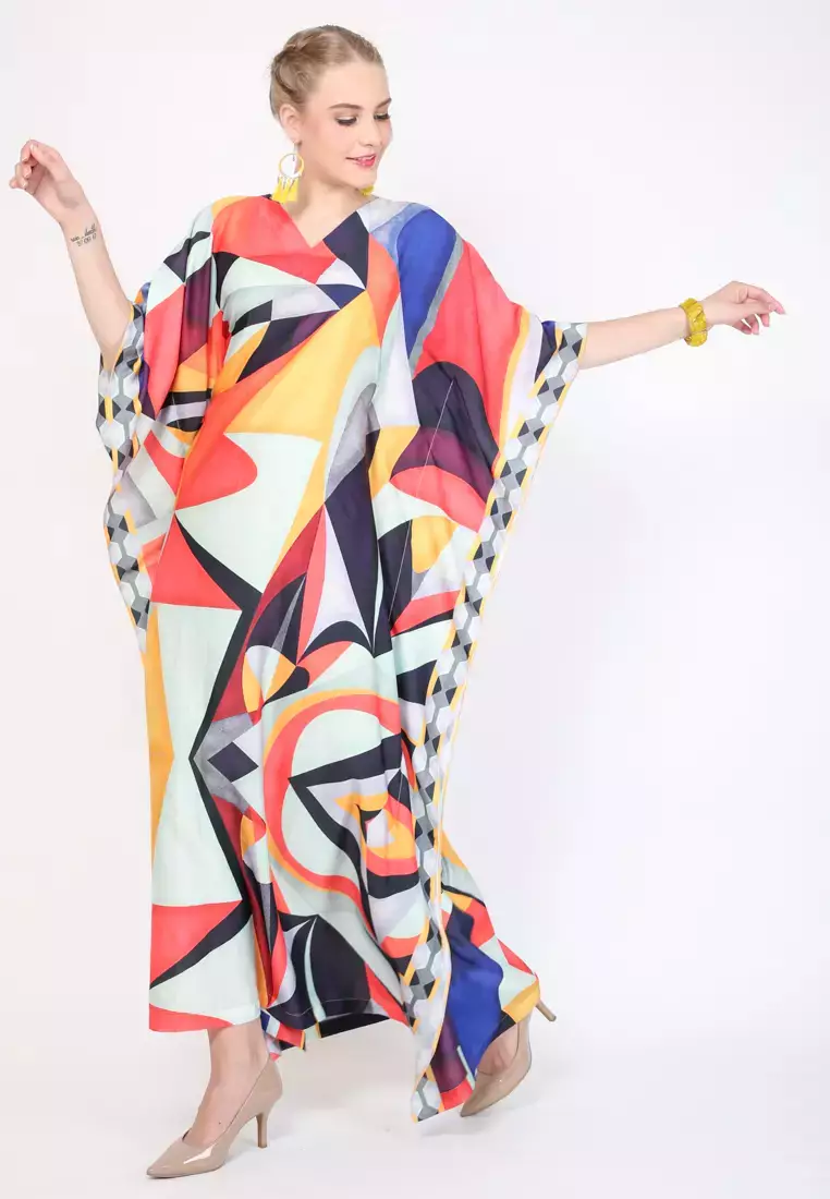 Kanzi Short Sleeve Abstract Kaftan