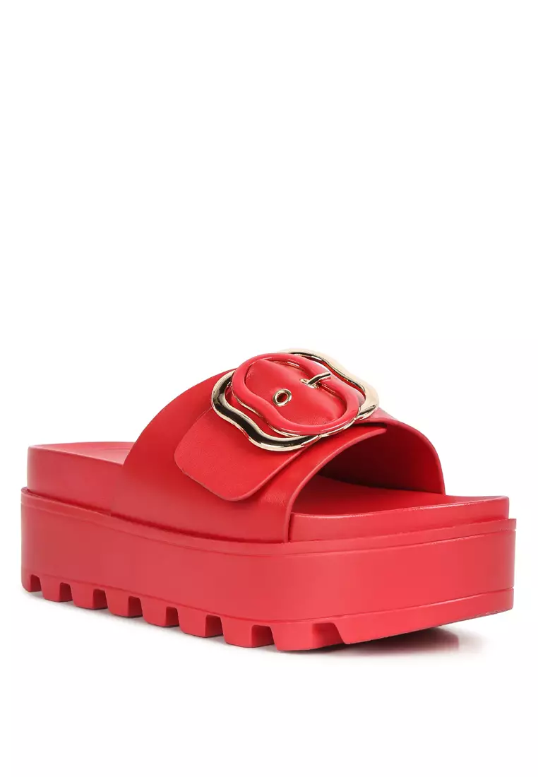 Red platform discount flip flops