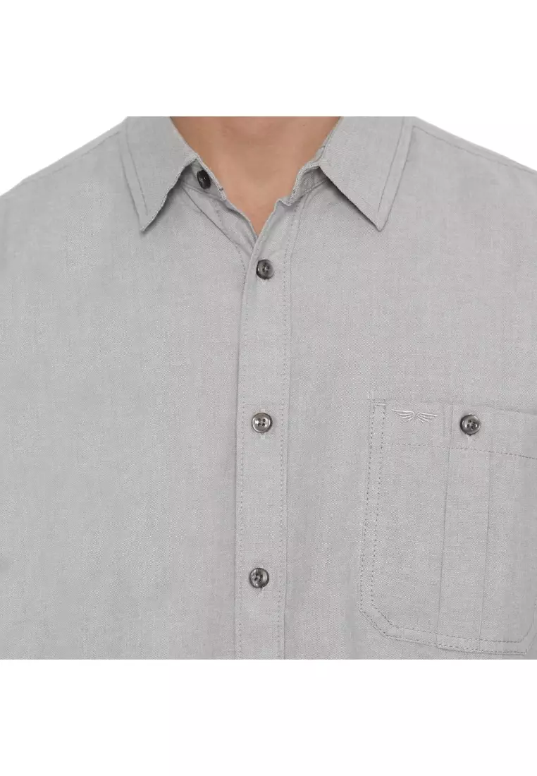 RBJ Kemeja Polos Cotton Oxford Light Grey Regular Fit Pria