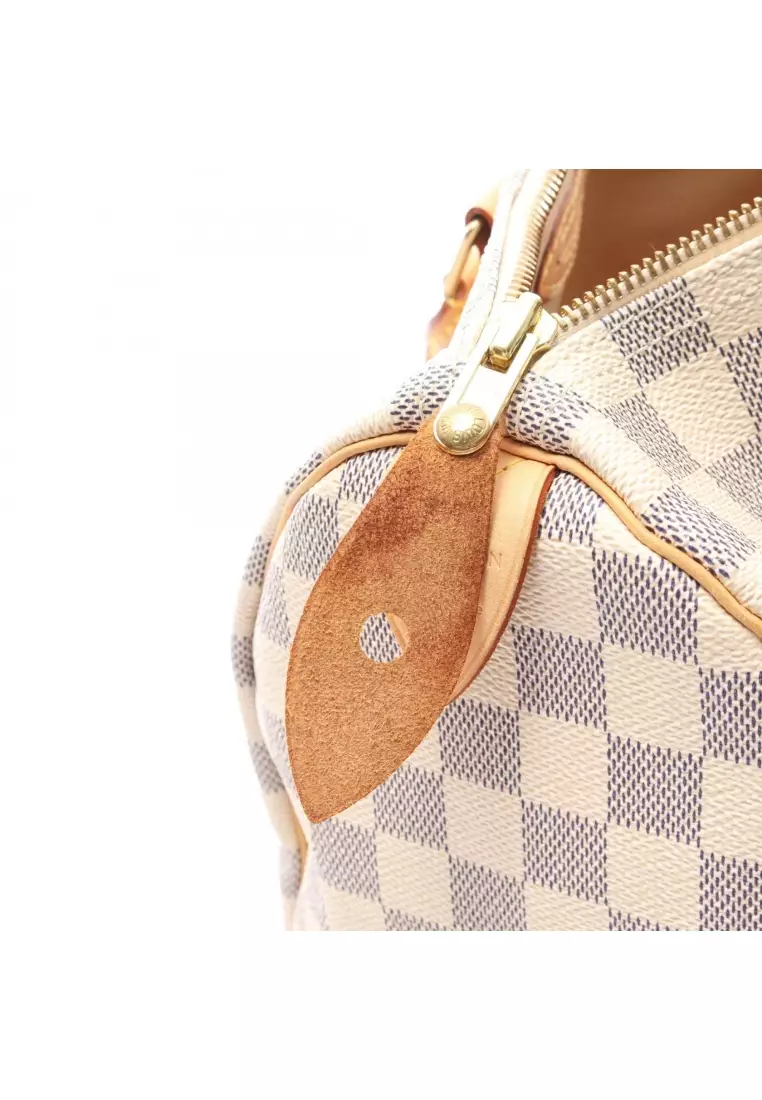 Pre-Loved Louis Vuitton Speedy Bandouliere 30 Damier Azur Handbag PVC leather white