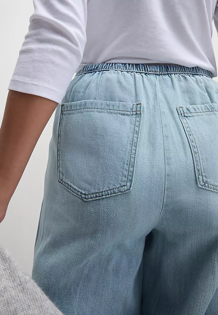 Denim Drawstring Wide-Leg Trousers