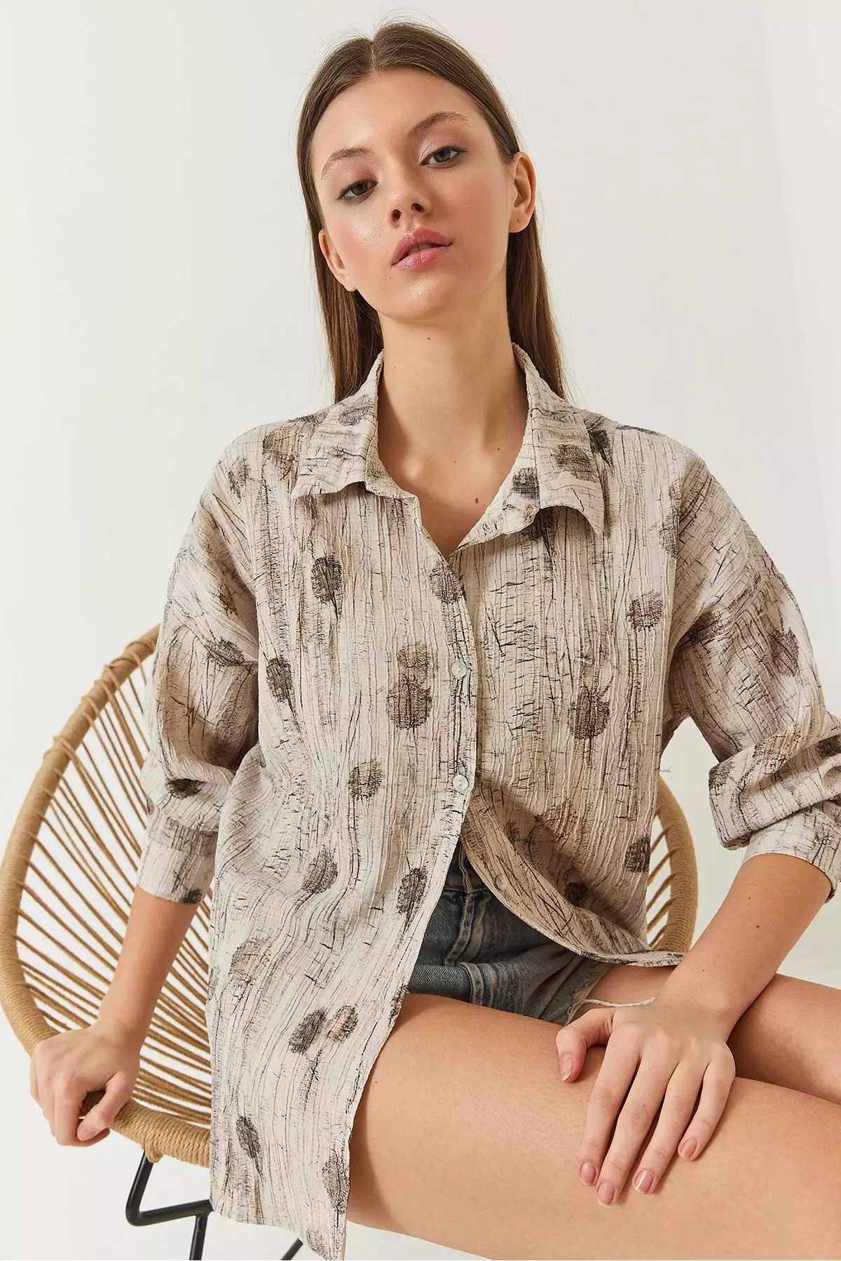 Women's Off Shoulder Print Oversize Shirt 60398 60271063