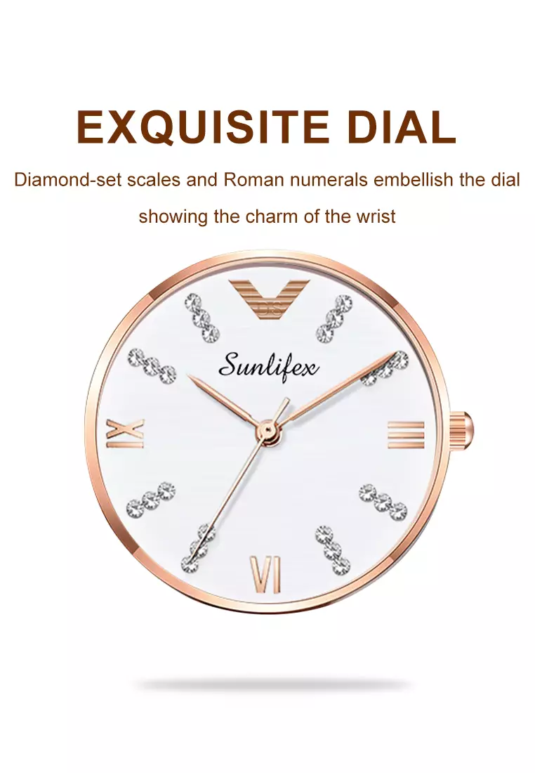 Jam Tangan Wanita Berlian 9018 Original Anggun Santai Wanita Tali Stainless Steel Jam Tangan Cewek rose white