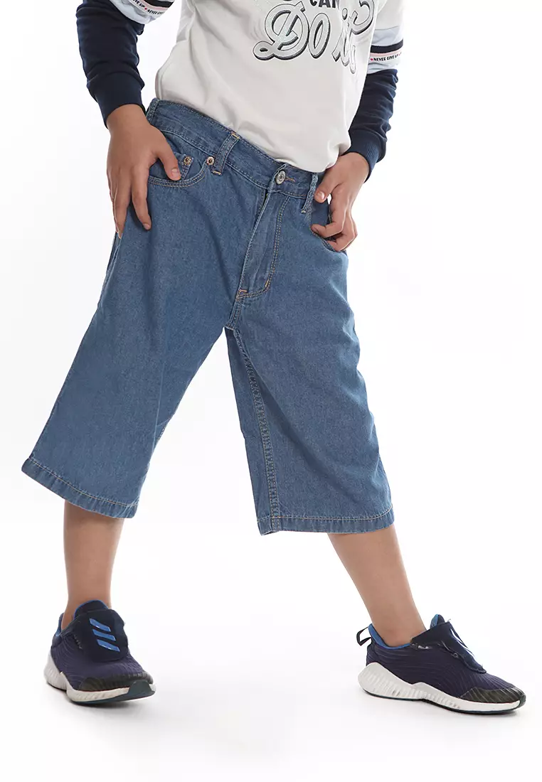 Celana Pendek Anak Laki Jeans Logo Mid Blue - CHEERS