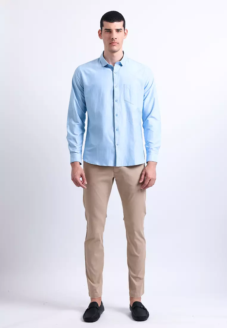 Manzone Kemeja Lengan Panjang Pria Slim Fit Foxy - Light Blue