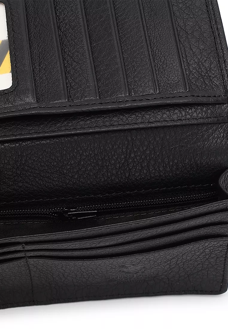 Genuine Leather RFID Long Wallet - Black