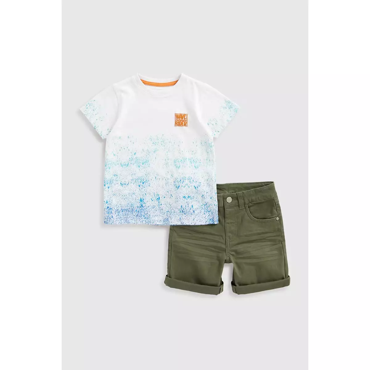 Mothercare T-Shirt and Denim Shorts Set - Set Pakaian Anak Laki-laki (Putih)