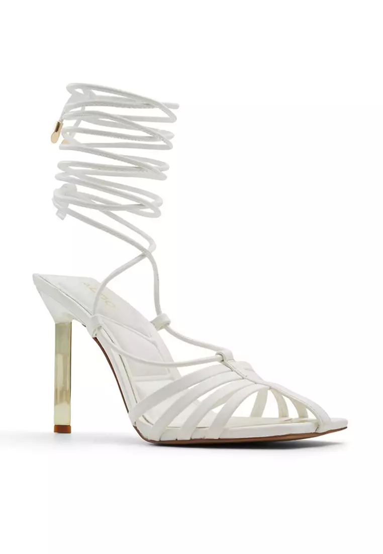 White strappy chunky heels sale