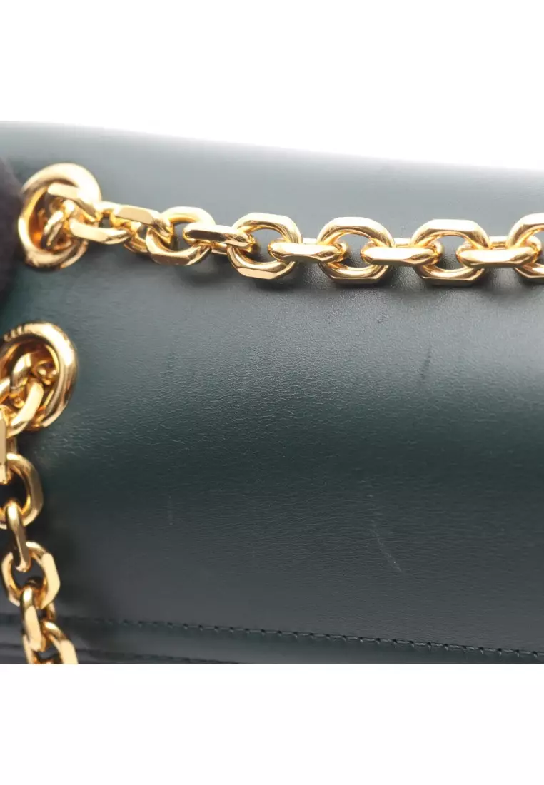 Pre-Loved Celine C See Medium chain shoulder bag leather Dark green
