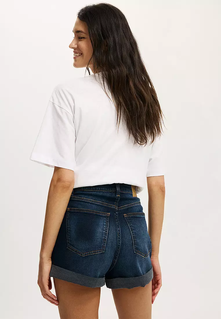 高腰經典彈性牛仔短褲