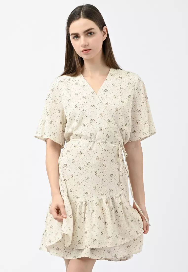 花卉印花裹身连衣裙