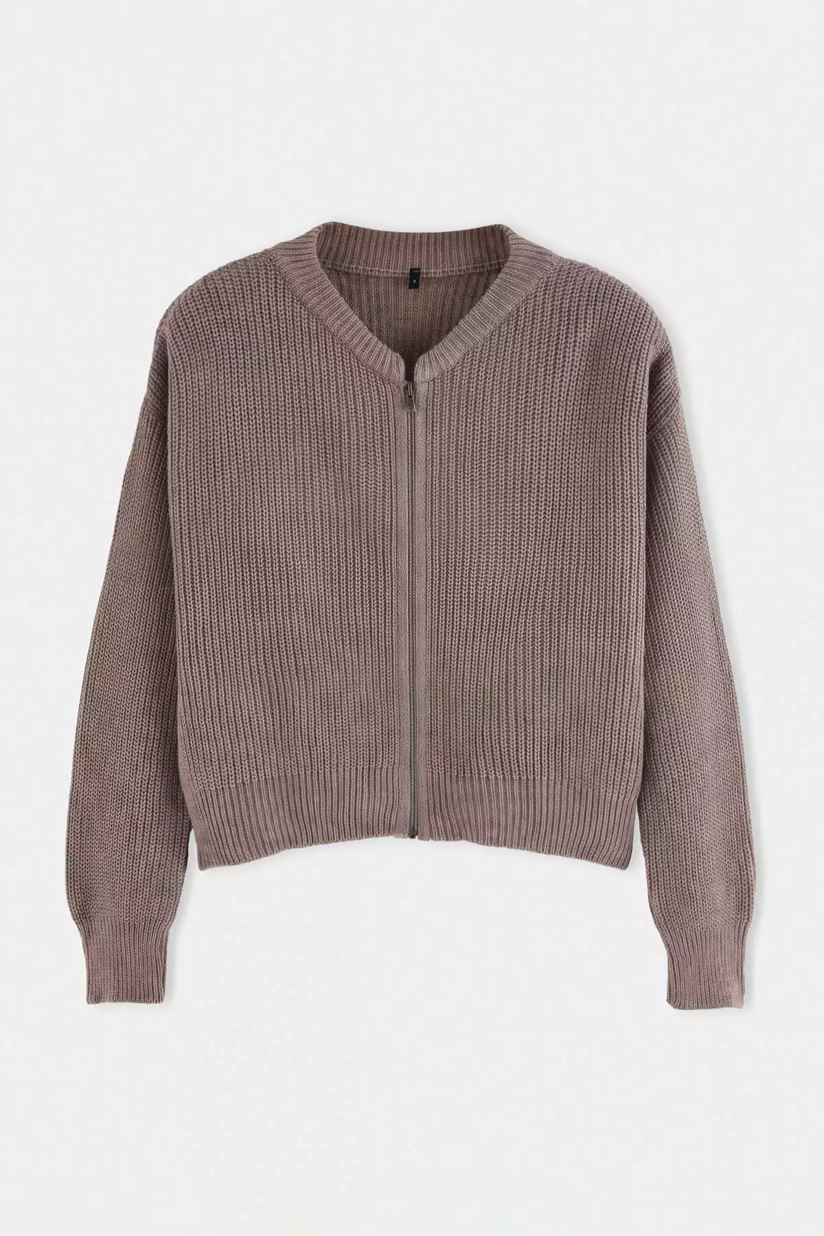 Mink Wide Fit Bomber Collar Zippered Knitwear Cardigan Twoaw24Hi00153