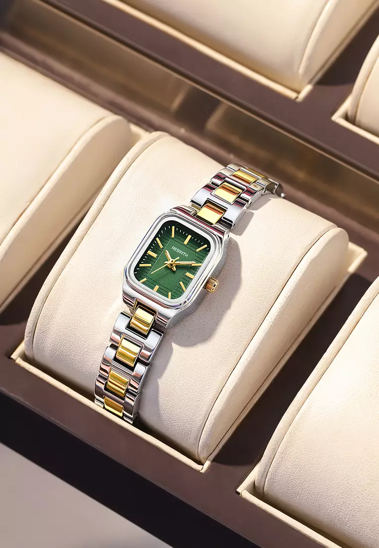 Jam Tangan Wanita Original Korea Fashion Anti Air Tali Stainless Steel Jam Tangan Cewek  gold green