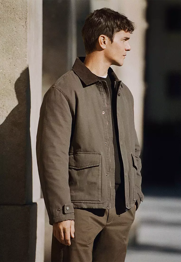 Quilted Jacket with Corduroy Collar