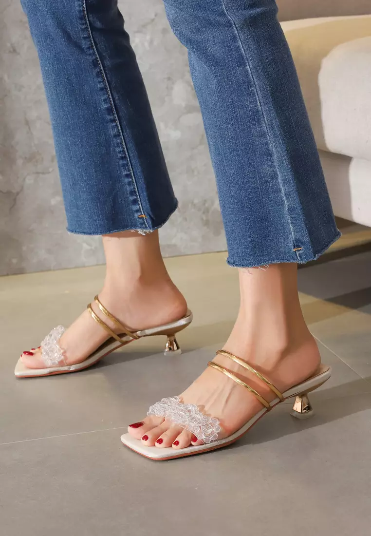 Rhinestone Buckle Mule Heels 8745-3