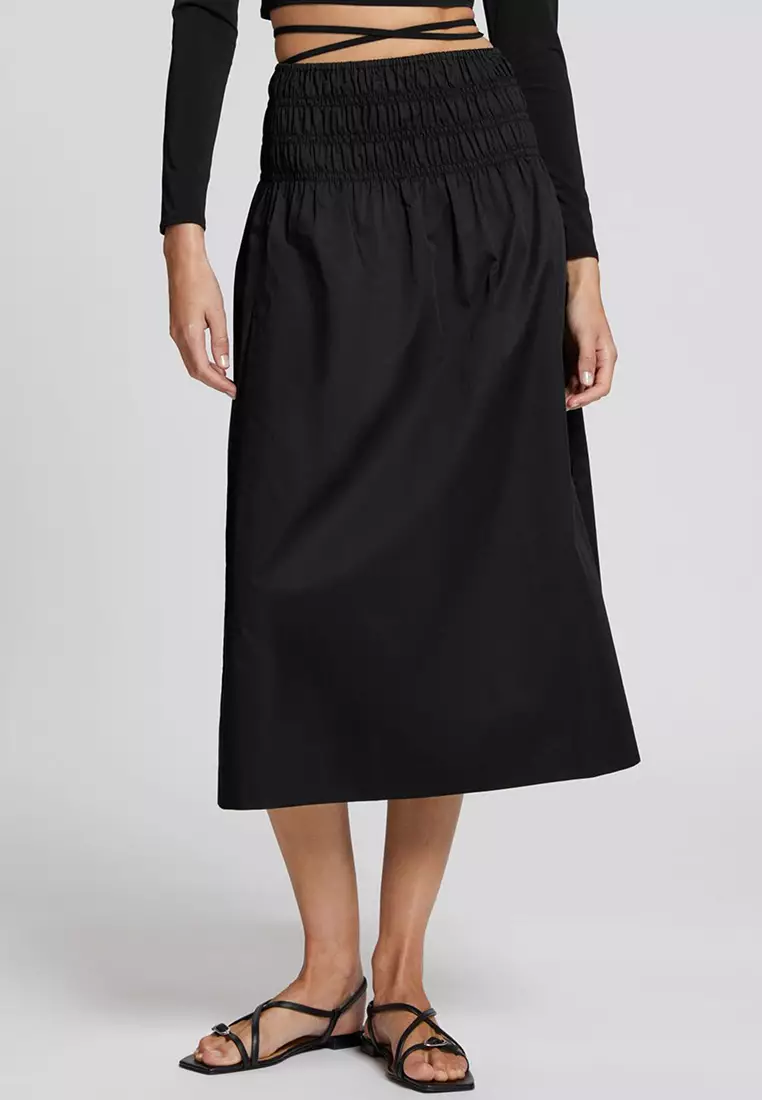 Elasticated waist midi skirt shop with pockets