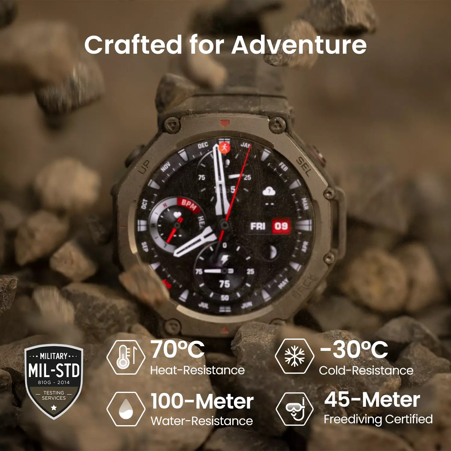 Amazfit T-Rex 3 Onyx 48mm | 27 Days Battery | 170+ Sports Modes | Water Resistance 10 ATM | GPS Smartwatch