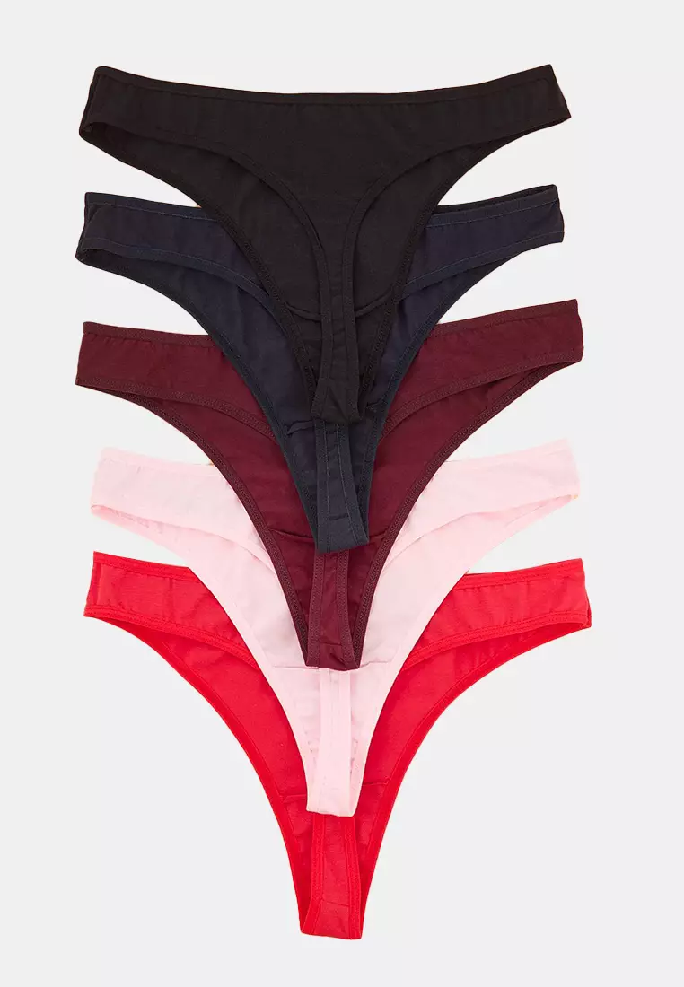 Multi Color 5 Pack Cotton Normal Waist Thong Plus Size Panties Tbbss25Cm00012