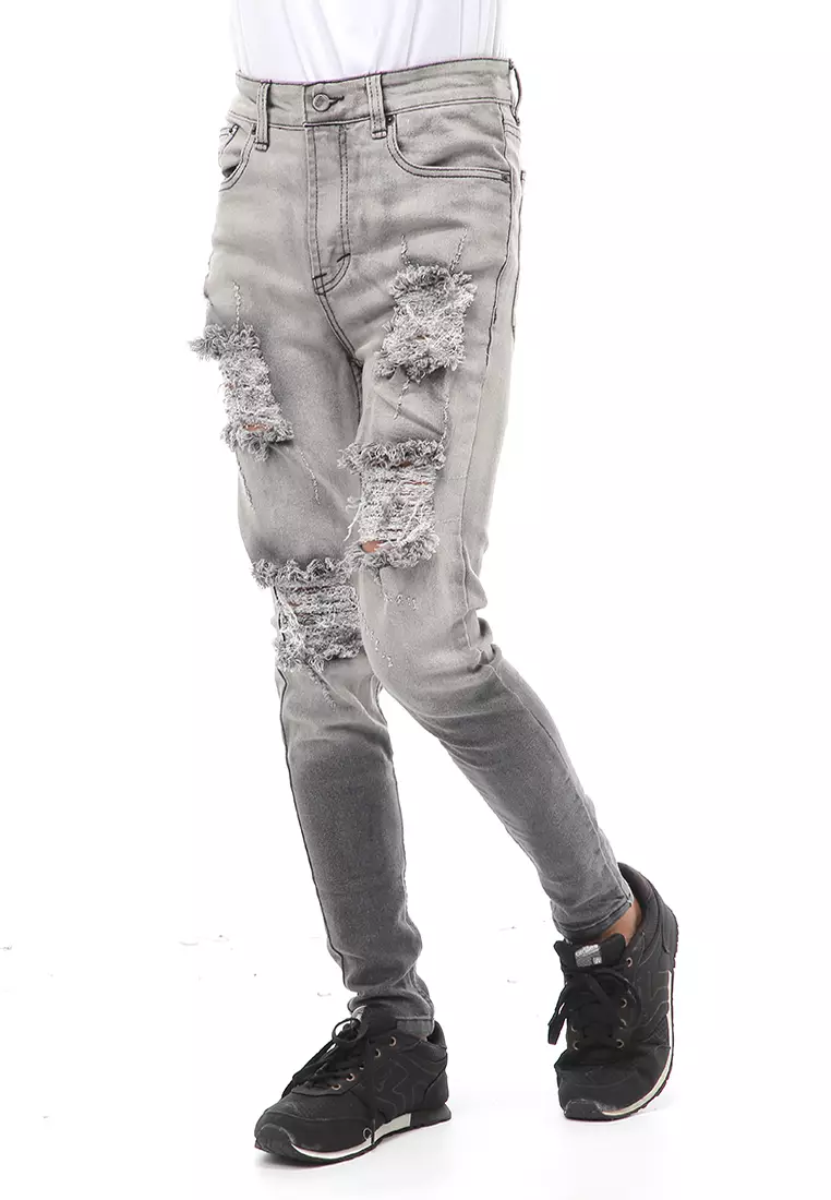 Locko Long Pants Ripped Jeans Celana Panjang Sobek Pria Material Denim ORIGINAL - Gray