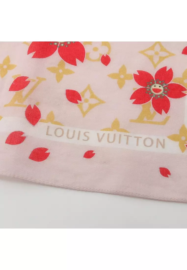 Pre-Loved Louis Vuitton LOUIS VUITTON × Takashi Murakami monogram cherry blossom scarf cotton pink Red multicolor