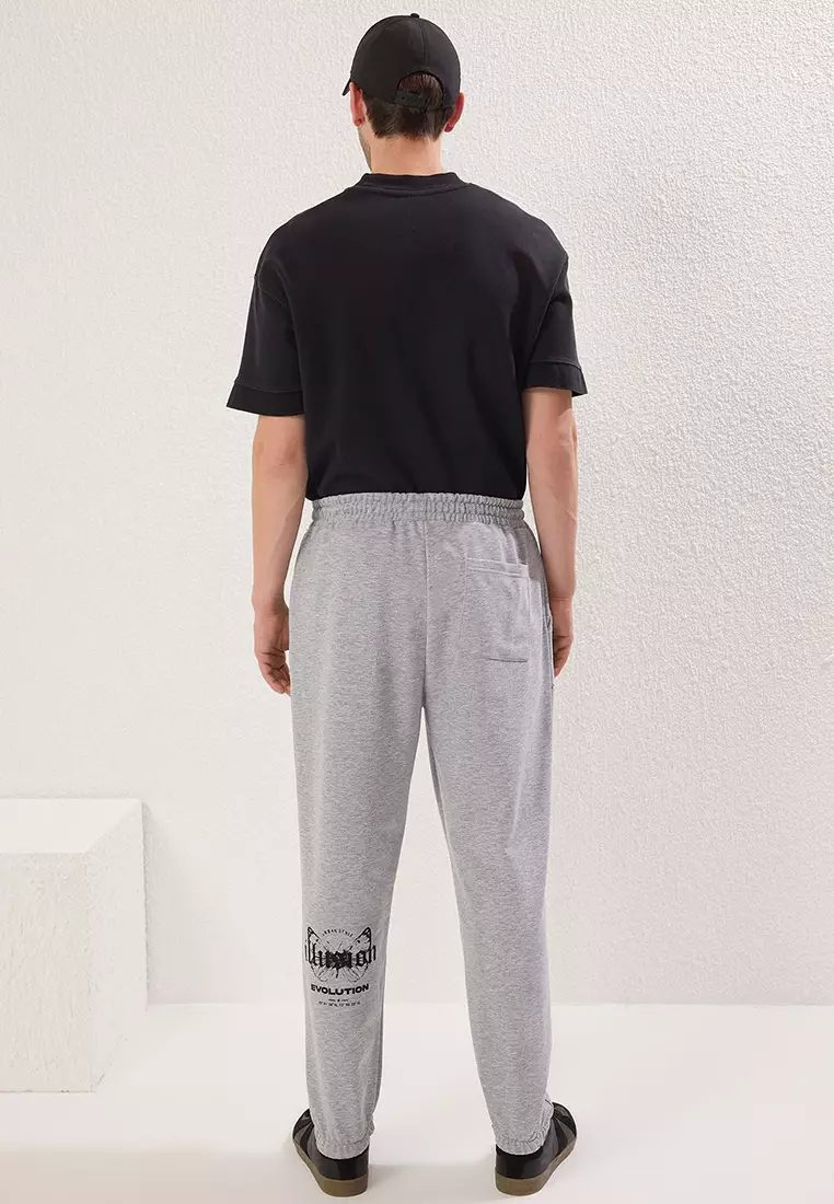 Gray Melange Oversize/Wide Cut Elastic Leg Butterfly Printed Sweatpants Tmnss25Ea00006