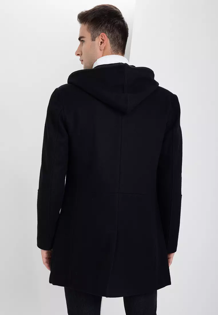 Detachable Hood Woolen Trench Coat