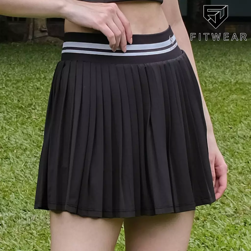 Fitwear Rok + Inner Padel Wanita Olahraga XAVIERA MEDIUM PLEATS - BLACK
