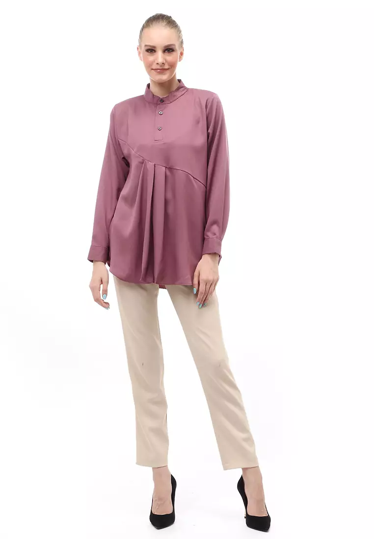 Blouse Atasan Wanita Motif Polos Design Simple Front Button Opening Regular Fit - Taro