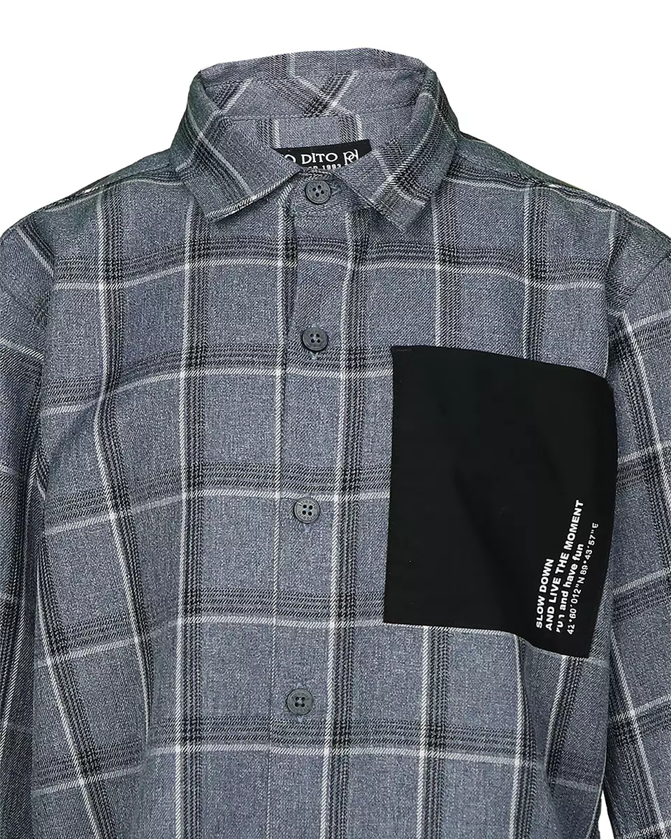 Pito Dito Boy Landopus Kemeja Panjang Anak Abu Tua Motif Kotak - Size 4