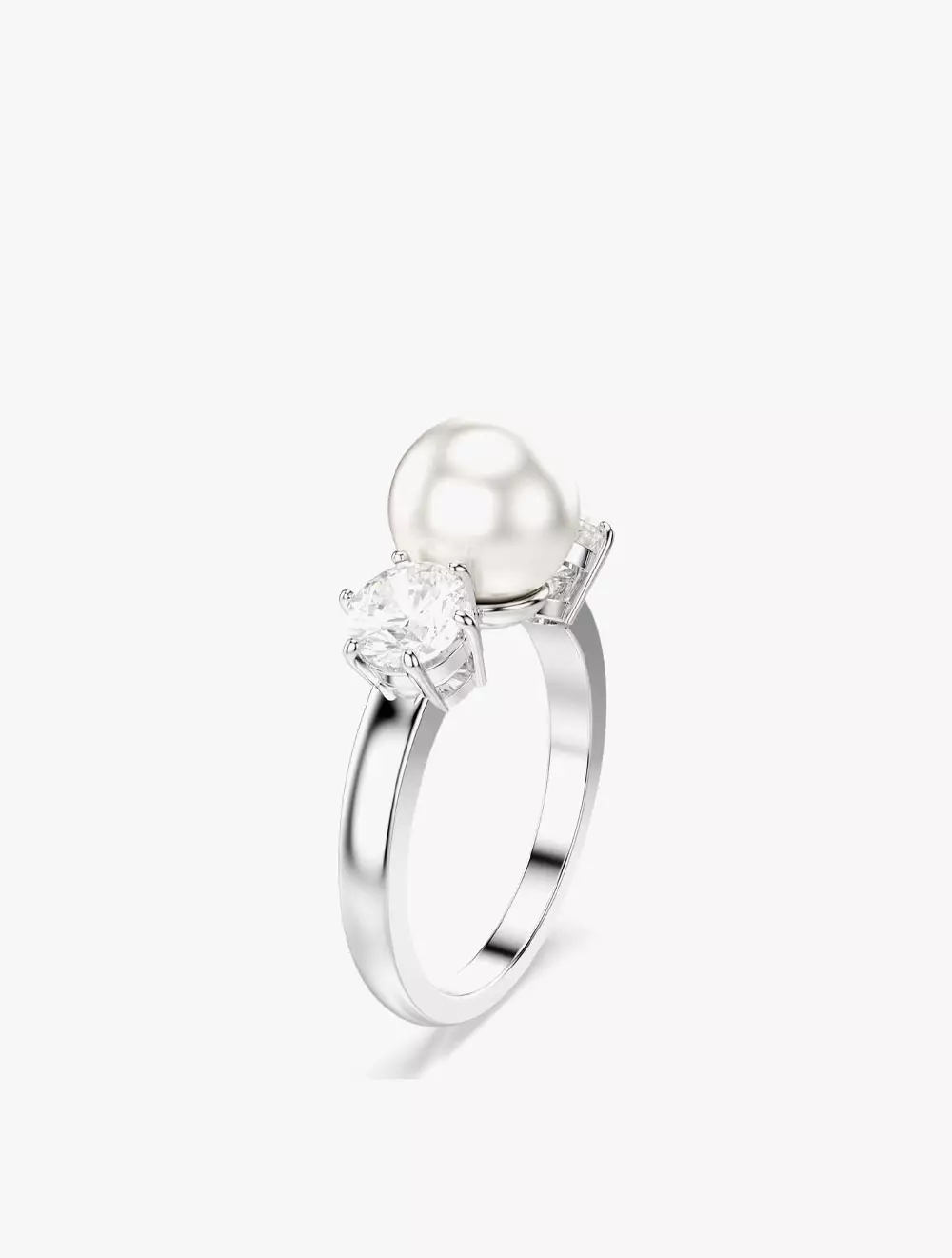 Matrix Cocktail Ring, Crystal Pearl, Round Cut, White, Rhodium Plated - 55 - White