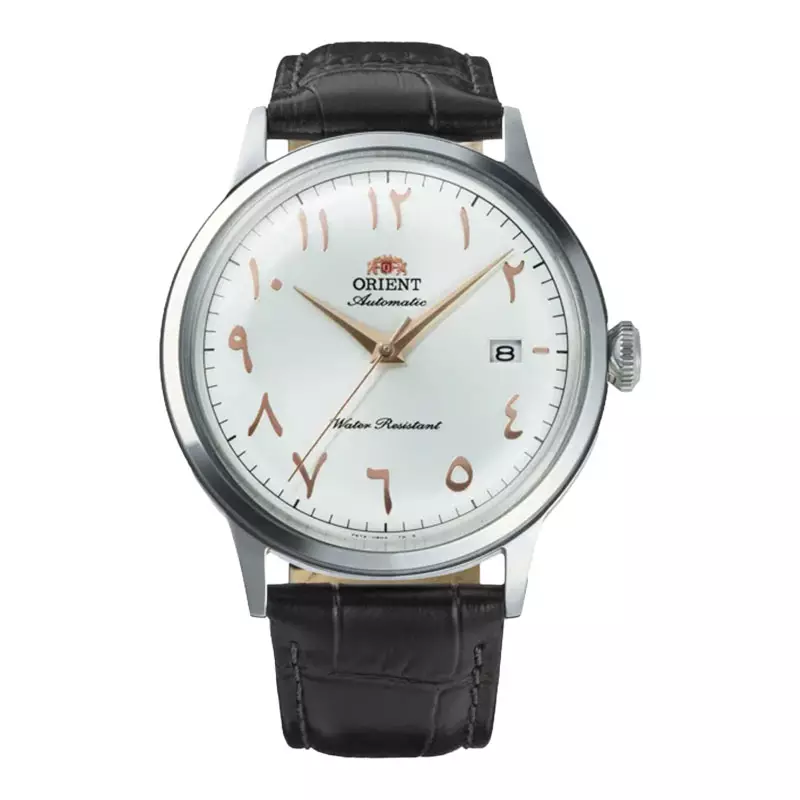 Jam Tangan Pria Orient Classic RA-AC0038S Bambino Automatic White Arabic Dial Black Leather Strap