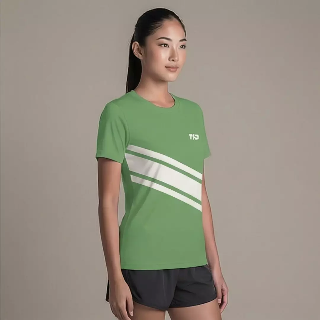 TDACTIVE Kaos Lari Wanita Lengan Pendek Drifit Hijau Avocado 3stripe tdbolt LSF38
