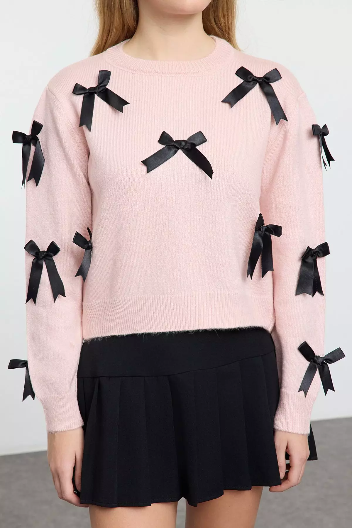 Pink Soft Textured Ribbon/Bow Detailed Knitwear Sweater TWOAW25KZ00155
