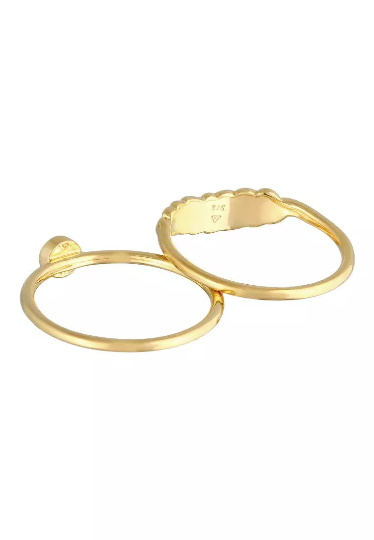 Cincin Perhiasan Perak 925 Wanita Set Feather Howlite Turquoise Gold Plated