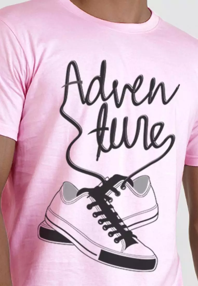 Adventure Shoes 粉色棉质短袖圆领常规版型 T 恤