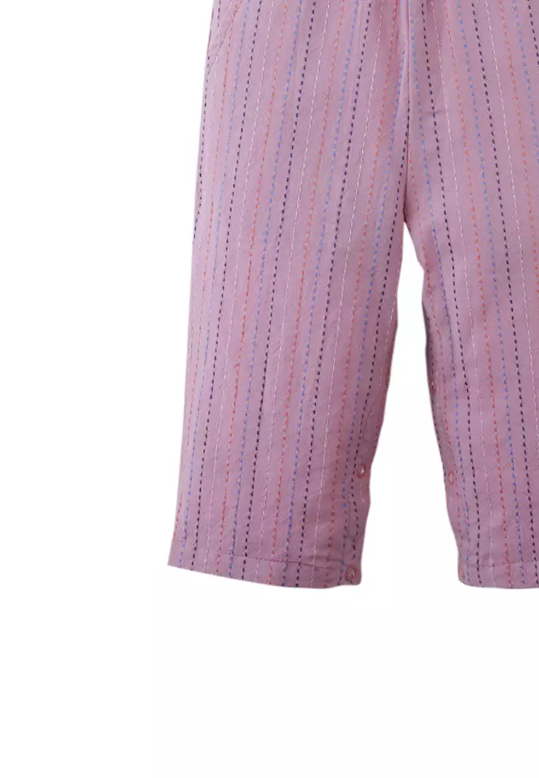 Baby Leigh Broken Striped Dobby Jumpsuit With Smocked Top