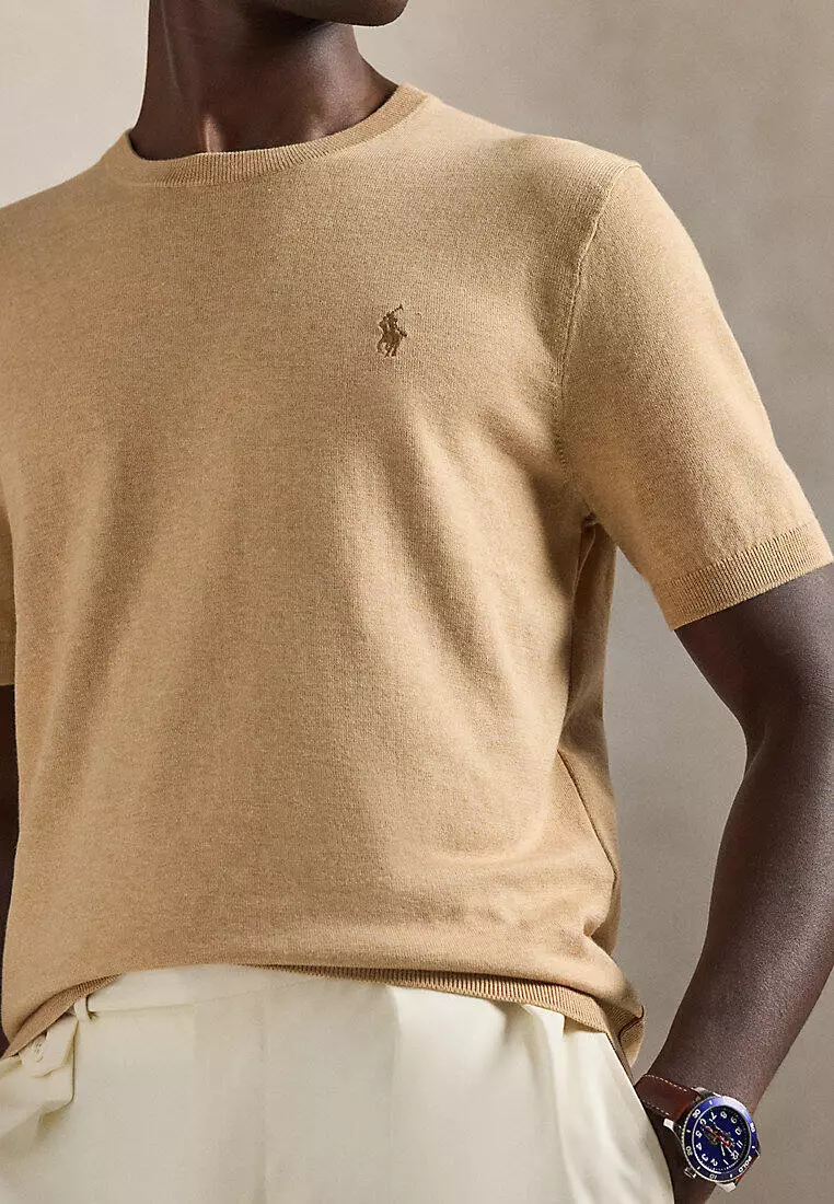 Cotton Crewneck Short-Sleeve Sweater