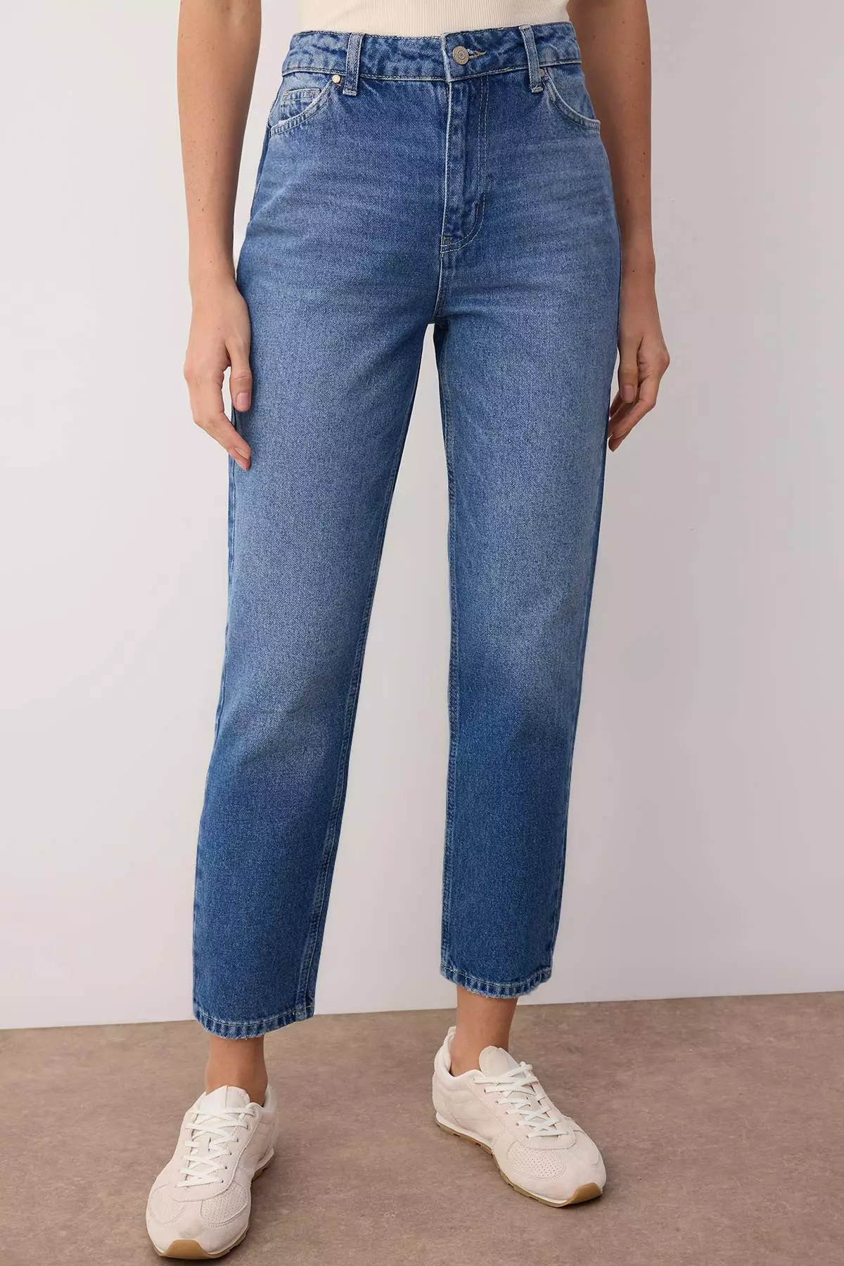 Blue High Waist New Mom Jeans Twoaw26Je00054